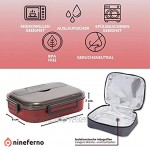 Nineferno Lunchbox- mit Edelstahl Fächern[1200ml] Auslaufsicher & BPA-frei -Für Kinder & Erwachsene. inkl Besteck Handyhalterung & Tasche,Rot