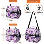 OPUX Insulated Dual Compartment Lunch Bag for Men Women | Double Deck Reusable Lunch Pail Cooler Bag with Shoulder Strap Soft Leakproof Liner | Large Lunch Box Tote for Work School Floral Purple