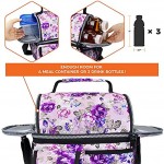 OPUX Insulated Dual Compartment Lunch Bag for Men Women | Double Deck Reusable Lunch Pail Cooler Bag with Shoulder Strap Soft Leakproof Liner | Large Lunch Box Tote for Work School Floral Purple