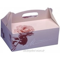 Papstar Gebäckkartons Cupcake Box mit Tragegriff 20 Stück eckig rosé mit hübschem Neutraldruck 20 x 13 x 9 cm aus 350 gr m² starker Pappe #18851