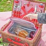 TOPQSC Picknickkorb Set 4 Personen Wicker Picknickkorb Handgefertigte wasserdichte Picknickdecke mit Inkubator und Besteck Geeignet für Picknicks in Parks am See und Strandurlaub