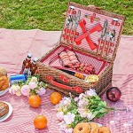 TOPQSC Picknickkorb Set 4 Personen Wicker Picknickkorb Handgefertigte wasserdichte Picknickdecke mit Inkubator und Besteck Geeignet für Picknicks in Parks am See und Strandurlaub