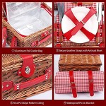 Weiden-Picknickkorb-Set für 4 Personen mit großer isolierter Kühltasche wasserdichte Picknickdecke | Picknickkorb aus Weide für Familie Outdoor Camping Party rot