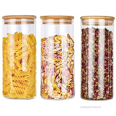 AiNiViO 950ML Luftdichter Vorratsglas 3er-Set Φ8.5cm Spaghetti Glasbehälter Vorratdosen aus Borosilikatglas mit Bambus-Deckel für Lebensmittel Spagetti Nudeln Getreide