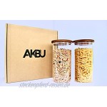 AKBU Glasbehälter -2er Set á 1000 ml – Vorratsgläser aus hochwertigem Borosilikatglas Deckel aus robusten Akazienholz