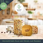 bambuswald© Vorratsgläser Set mit Deckel aus 100% Bambus 700ml 1200ml 1500ml 2000ml luftdicht aromadicht & aus verstärktem Borosilikatglas! Glasbehälter-Set für Lebensmittel z.B. Pasta