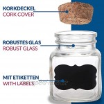 Gewürzgläser Eckig mit Korken 100ml 12er Set mit Etiketten Luftdicht Kleine Gläser mit Deckel