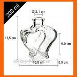 gouveo 12er Set Leere Glasflaschen Herz 200 ml incl. Holzgriffkorken zum selbst Abfüllen Likörflasche Schnapsflasche Herzflasche