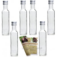 gouveo 6er Set Flasche Maraska 250 ml inkl. Schraubverschluss Silber Likörflaschen Schnapsflaschen Essigflaschen Ölflaschen