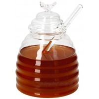 MamboCat 3 teiliges Set Honigtopf mit Honiglöffel und Deckel aus Glas I Glas Töpfchen zum Servieren von Ahornsirup I Glasdeckel mit Deko Bienchen und Aussparung für Spirallöffel I Honig Glas 500ml