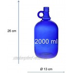 Mikken Blaue XL Glasflasche 2 Liter zum selbst befüllen mit schwarzem Schraubverschluss