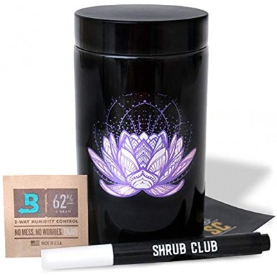 Shrub Club Geruchsdichtes Glas schwarzes Glas mit UV-Schutz 250 ml diskreter Kräuterbehälter mit geruchsdichtem Beutel und 2-Wege-Feuchtigkeitspackung – luftdichte Gläser für Frischversorgung.