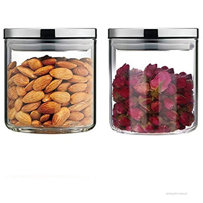 SIXAQUAE Vorratsgläser 600ml Vorratsdosen 2er Set aus Borosilikatglas mit Edelstahldeckel und Silikonscheibe zur Aufbewahrung von Lebensmitteln