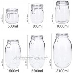 Vorratsdosen aus Glas mit Bügelverschluss Vorratsgläser Glasbehälter | Runde bzw. Ovale Form | 500 ml 3100 ml | luftdicht auslaufsicher pflegleicht 1500 ml