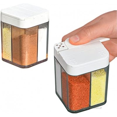 2 Pack Gewürze Gewürzstreuer Salz und Pfefferstreuer Vier in One Gewürzdosen Spice Box Kunststoff für Küche Camping Gewürzbox