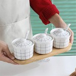 AWQREB 3er Set Bambuszucker & Salzschale mit Deckel und Löffel für Haus und Küche Salt Pepper Spice Box Container