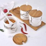 AWQREB Keramik Gewürz Töpfe Set Gewürz Serviergläser Gewürzbehälter mit Serviertablett und Löffel 3PCS