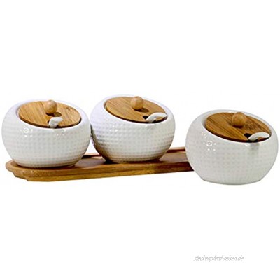 AWQREB Keramik-Gewürzdose mit Löffel Serviergläser Gewürzbehälter mit Servierlöffel und Bambusständer Golf-Typ