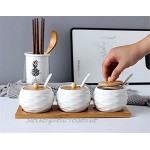AWQREB Porzellan Gewürzglas Gewürzbehälter Set Keramik Cruet Pot für Zuckerdose Serviert Tee Kaffee Gewürz mit Bambusdeckel & Tablett