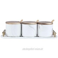 AWQREB Set mit 3 Zuckerdosen 1200 ml Keramik-Gewürzglas Gewürzbehälter Salzglas mit Bambusdeckel und Keramiklöffel für die Küche