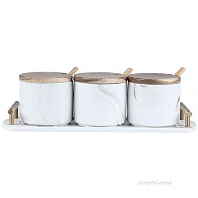 AWQREB Set mit 3 Zuckerdosen 1200 ml Keramik-Gewürzglas Gewürzbehälter Salzglas mit Bambusdeckel und Keramiklöffel für die Küche
