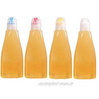 EOPER 4 Stück 400g Wiederverwendbar Squeeze Honig Flaschen Kunststoff Dichtung Honig Spender mit Kappe Tragbare Gewürze Vorratsdosen Gläser für Ketchup Senf