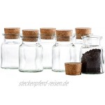MamboCat 6er Set Gewürzgläser | Füllmenge 150 ml | Wiederverwendbare Glasdose + Korkverschluss | hochwertiges rundes Glas | Aufbewahrung von Tee Kräutern Gewürzen