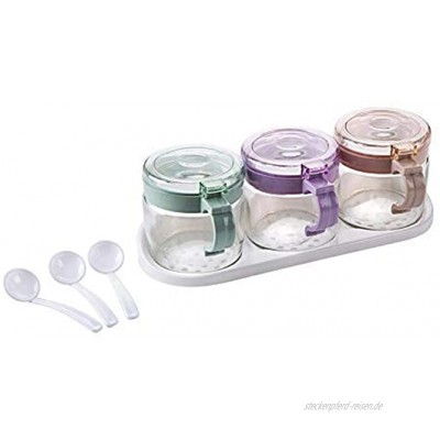 YYAI-HHJU Glas Transparente Gewürzbehälter Box Set Salz Und Pfeffer Aufbewahrungsbox Küche 3-Kammer Design Gewürzbox