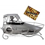 Brubaker Flaschenhalter Motorboot Weinflaschenhalter aus Metall Rennboot handbemaltes Deko-Objekt mit Geschenkkarte für Weingeschenke