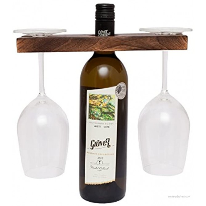 GoCraft Weinflaschen- & Glashalter | Handgefertigter Antikholzständer für Wein für zwei Gläser & Flaschen