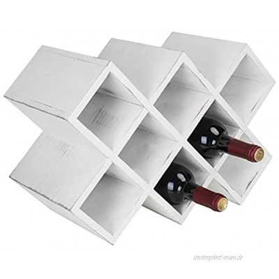 MyGift Rustikales Weinregal aus Holz geometrisches Design Aufbewahrung für 8 Flaschen Shabby Chic vintage white