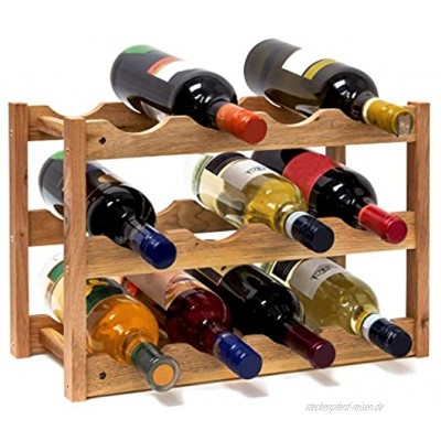 Relaxdays Weinregal klein Flaschenregal mit 3 Ebenen für 12 Flaschen Wein H x B x T: 28 x 42,5 x 21 cm natürlich Holz Natur 42 x 21 x 28 cm
