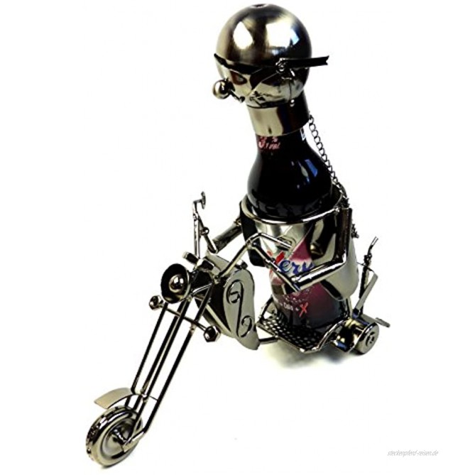 Unbekannt Moderner Bier Flaschenhalter Flaschenständer Motorrad aus Metall in Silber Höhe 22 cm Länge 26 cm