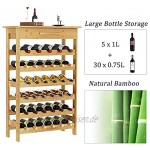 Weinregal Flaschenregal Dripex Weinschrank Bambus Flaschenhalter mit Schublade 6 Ebenen für 35 Flaschen 0,75 und 1 Liter 66 x 28 x 99,5 cm
