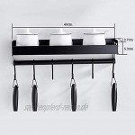 HIKENRI Schwarzes Küchenregal ohne Bohrlöcher mit 6 Haken Küchenregal wand zum Würzen hakenförmige Schiene Küchenassistent-Aufhängeschiene Raum-Aluminium-Gewürzregal für Küche und Bad