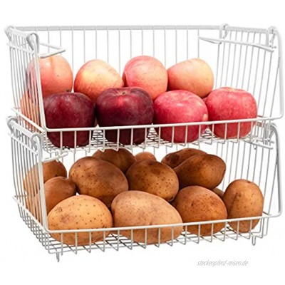 Homics Stapelbare Drahtkörbe für Speisekammer Organisation und Aufbewahrung Küchentheke große Kapazität für Obst Gemüse Kartoffeln Dosen Zwiebeln 2 Stück