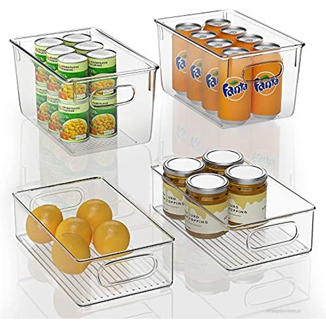 Huolewa Kühlschrank-Organizer 2 große und 2 kleine transparente Aufbewahrungsbehälter mit Griffen für Kühlschrank Gefrierschrank Speisekammer Schrank Badezimmer Schlafzimmer BPA-frei
