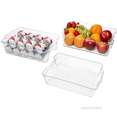 Kurtzy Große Aufbewahrungsboxen für Kühlschrank Küche Schränke 3 STK –Plastik Organizer 32,5cm Lang Ordnungssystem Transparent für Bad Speisekammer Schublade Gefrierschrank Aufbewahrung