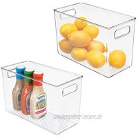 mDesign 2er-Set Aufbewahrungsbox mit Griffen – hohe Kühlschrankbox zur Lebensmittelaufbewahrung – Ablage aus Kunststoff für den Küchen- oder Kühlschrank – durchsichtig