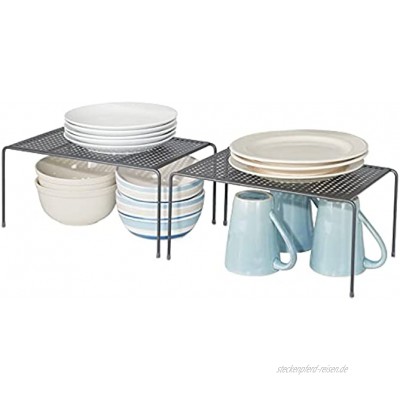 mDesign 2er-Set Geschirrablage für die Küche – freistehendes Tellerregal aus Metall – kleines Küchenregal für Tassen Teller Lebensmittel usw. – grau