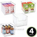 mDesign 4er-Set Aufbewahrungsbox für Lebensmittel Küchen Ablage mit offener Vorderseite für Kühlschrank Schrankfach oder Gefriertruhe Kühlschrankbox aus BPA-freiem Kunststoff durchsichtig