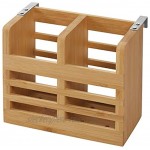 iDesign Besteckkorb für die Küchentheke den Schrank oder Esstisch kleiner Besteckkasten aus Bambus tragbarer Korb mit 2 Fächern für Silberbesteck beige