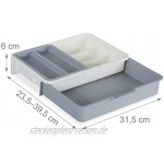 Relaxdays Besteckkasten ausziehbar 7 Fächer für Besteck & Küchenutensilien Kunststoff HBT 6x23,5x31,5 cm weiß-grau