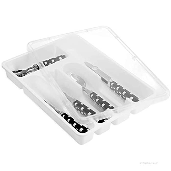 Zilpoo Besteck Kunststoffschale mit Deckel Küchenbesteck und Utensilien Schubladen-Organizer Besteckbehälter mit Deckel Weiß