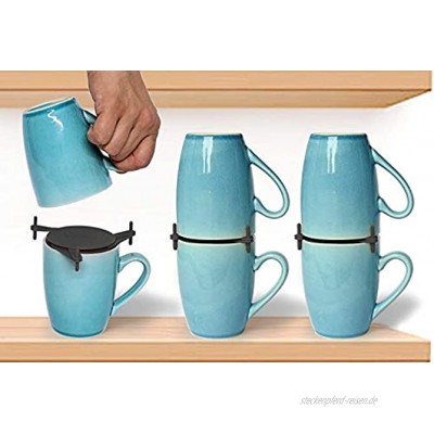 ELYPRO Kaffeetassen Organizer für die platzsparende Aufbewahrung Küchenschrank Organizer – Tassenstapler für Schränke und Speisekammern stapelbare Tassenaufbewahrung 6 Tassenhalter Schwarz