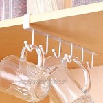 JOJYO Tassenhalter,Schrankeinsatz Under Cabinet Hanging Rack Schrankeinsatz Tassenhalter Haken Ohne Bohren für 6 Tasse1 Stück weiß