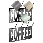 MyGift Becherhalter mit 7 Haken Wandmontage aus schwarzem Metall mit ausgeschnittenen Buchstaben für Kaffee 2 Stück