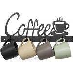 MyGift Kaffeetassenständer mit 4 Haken zur Wandmontage Metall Schwarz