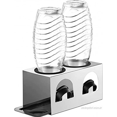 ecooe Abtropfständer mit Abtropfwanne und Kantenschutzringe Flaschenhalter für SodaStream Crystal Glaskaraffe Fuse PET-Flasche Abtropfhalter Edelstahl für 2 Flaschen und 2 Deckel Nicht für Duo
