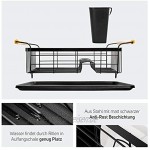 WELDO Abtropfgestell mit innovativer Abtropfschale & Besteckkorb inkl. hochwertiger Bambusgriffe für höchsten Komfort – geeignet für Küche Besteck Teller Geschirr – 40x30x13cm